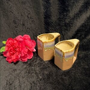 Rodolfo Padilla Geometric Ceramic Stoneware Drip Glazed Mugs Set of 2